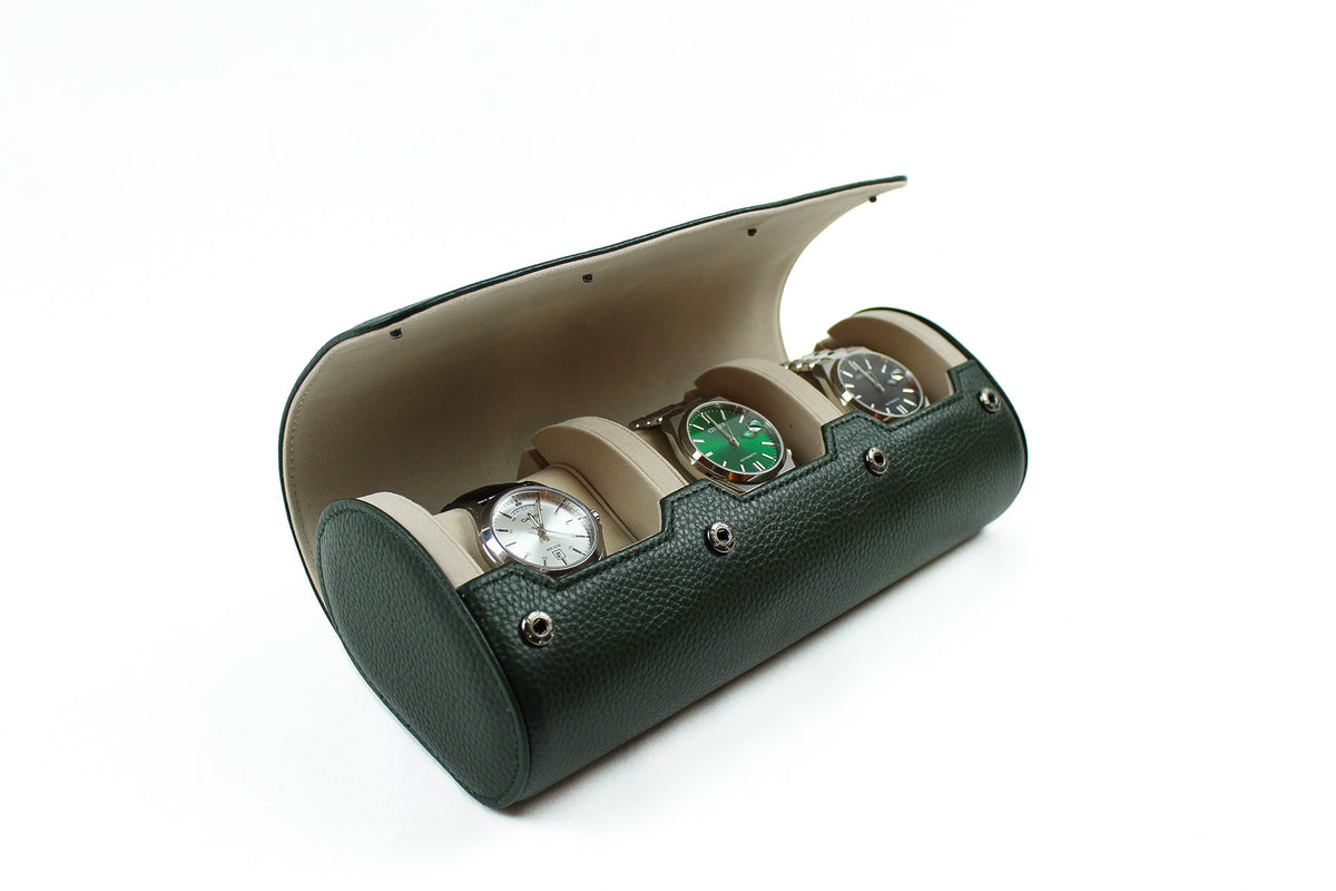 Watch Roll Dark Green for 3 Watches | Genuine Leather